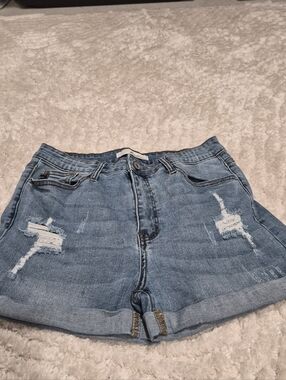KanCan Light Blue Distressed Rolled Hem Jean Shorts
